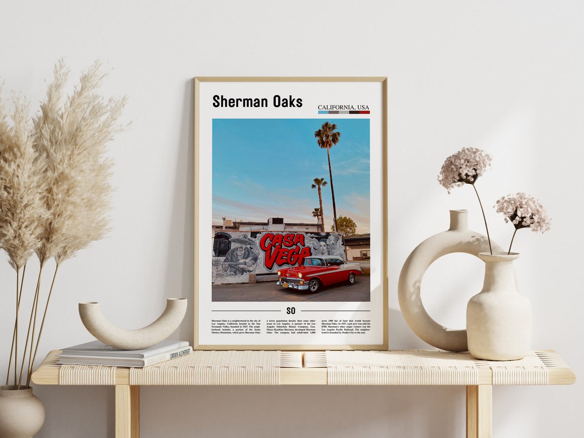 Sherman Oaks California Casa Vega Mural Classic Red Car Photo Poster - Image 3