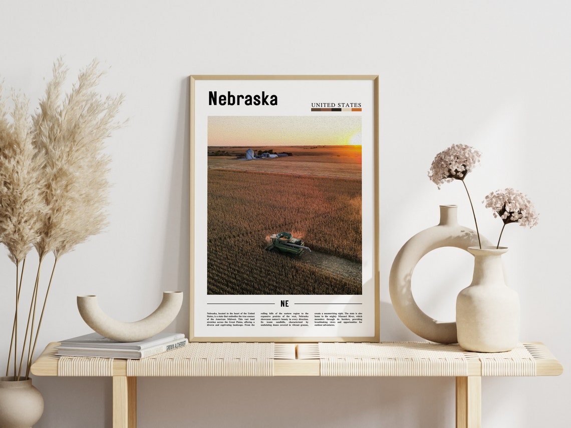 Nebraska Wheat Field Sunset Combine Harvester Photo Travel Poster - Image 3