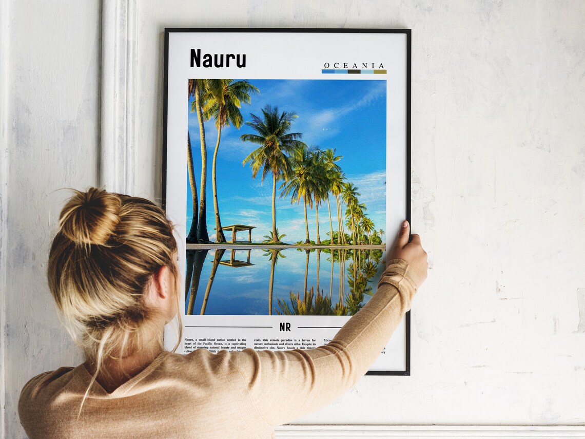 Nauru Oceania Palm Trees Mirror Lagoon Minimal Travel Poster - Image 2