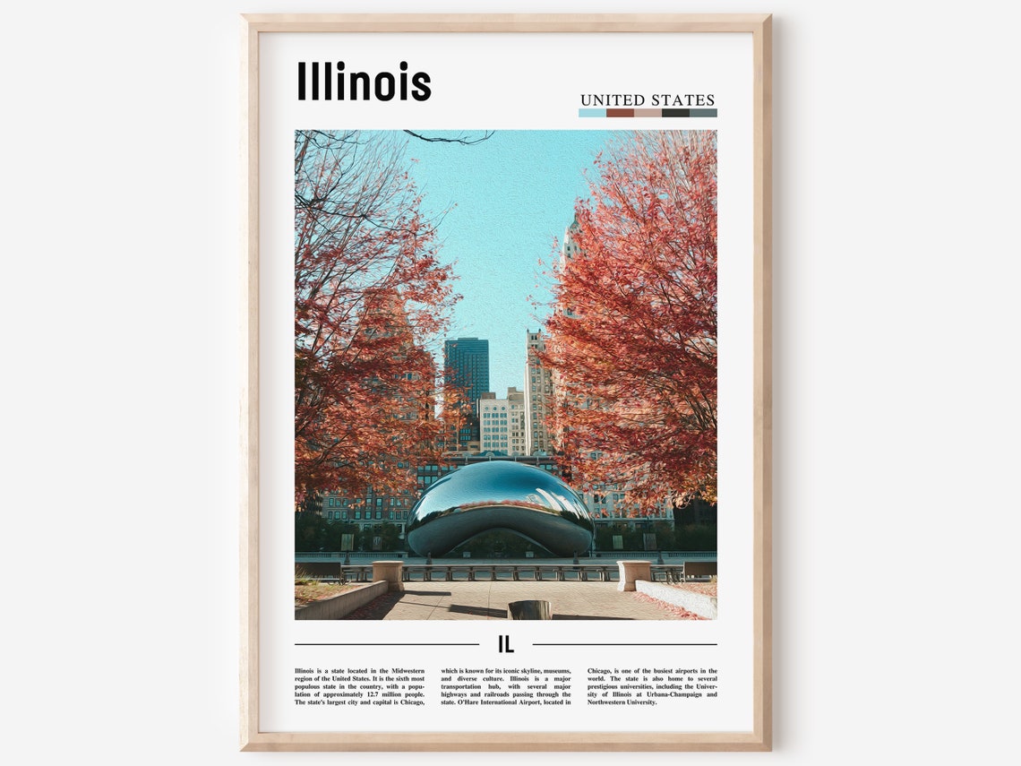 Illinois Poster Illinois Print Illinois Wall Art United States Photo United States Poster United States Print Travel Poster