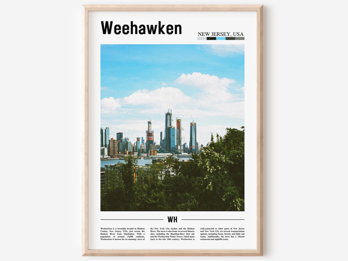 Weehawken New Jersey Manhattan Skyline Hudson River Travel Poster