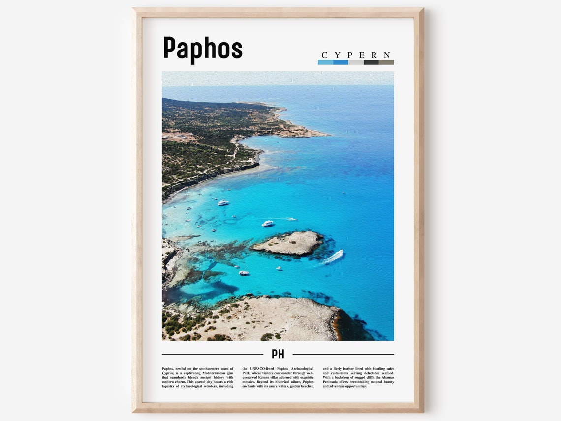 Paphos Cypern Turquoise Coastline Aerial Blue Bay Travel Poster
