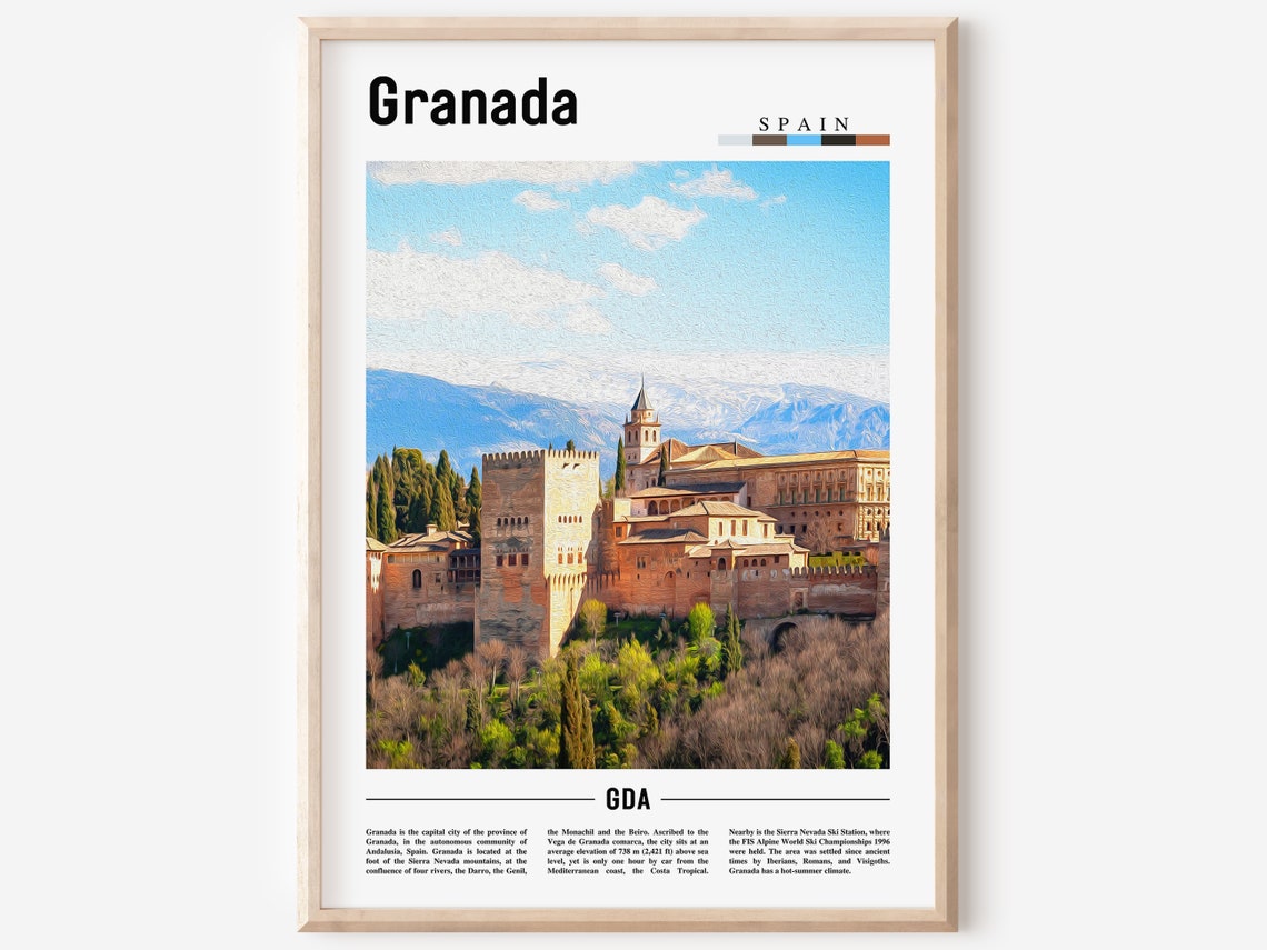 Granada Spain Alhambra Palace Sierra Mountains Travel Poster