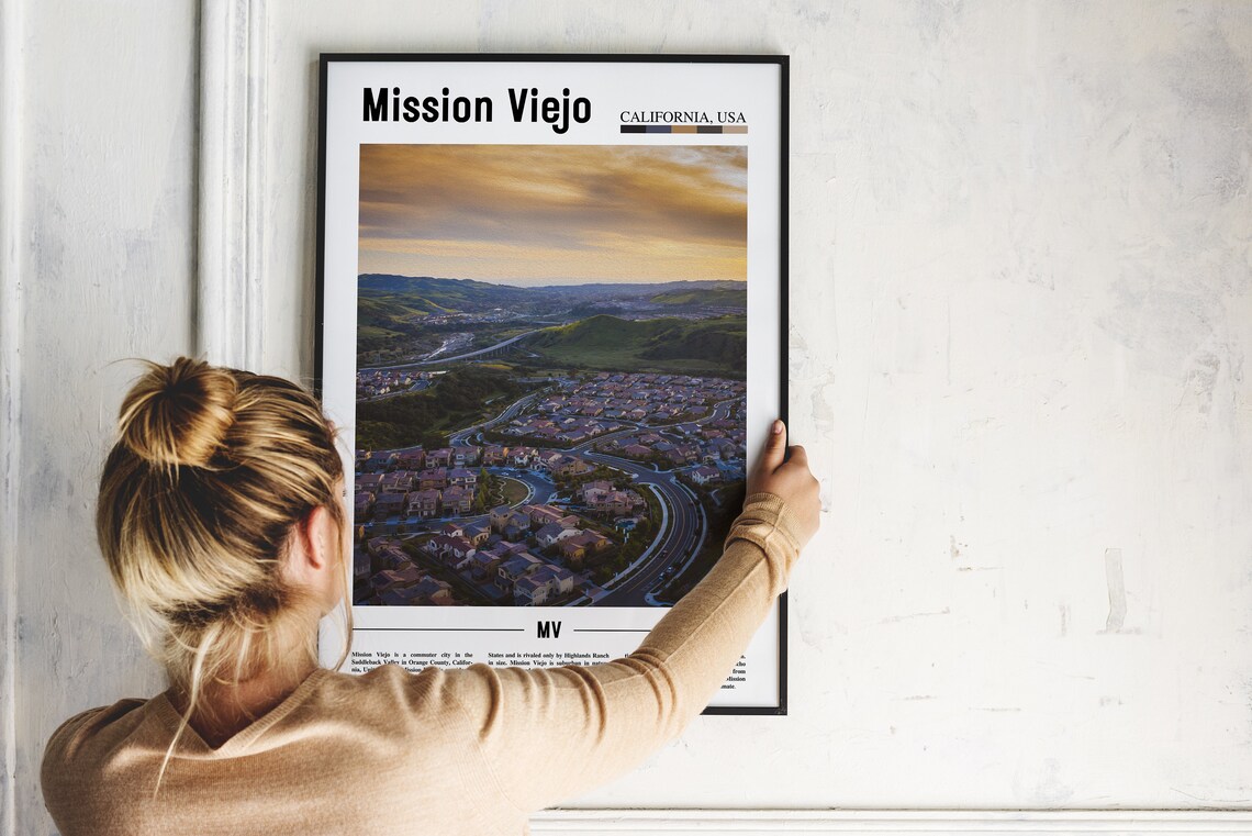 Mission Viejo California Suburb Aerial Sunset Homes Hills Travel Poster - Image 2
