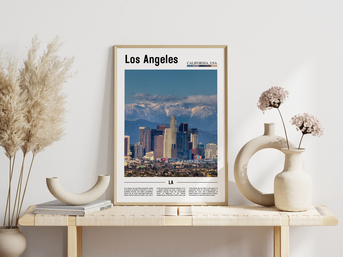 Los Angeles California Downtown Skyline Mountains City Poster - Image 3