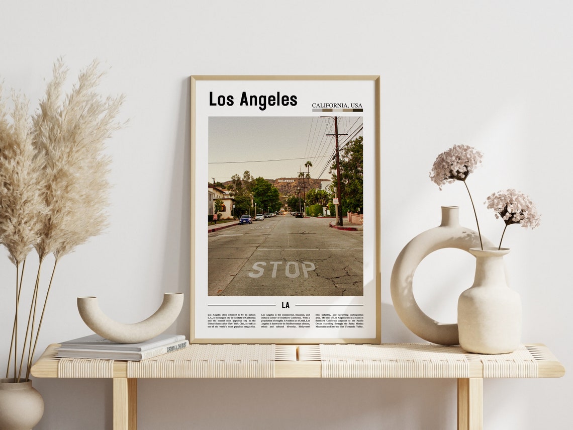 Los Angeles Print Los Angeles Poster Los Angeles Wall Art Minimal Travel Print Minimal City Poster Oil Painting Poster - Image 3