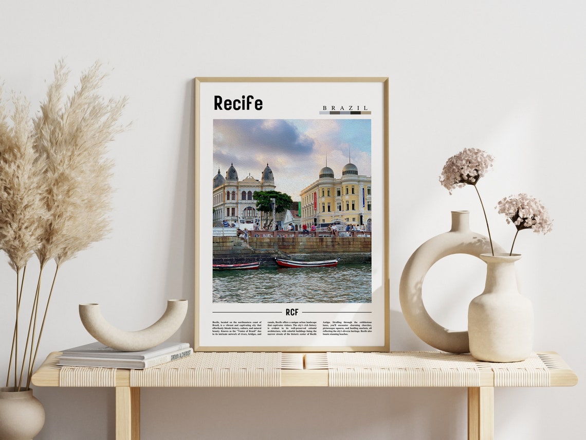 Recife Brazil Historic Waterfront Buildings Boats Travel Poster - Image 3