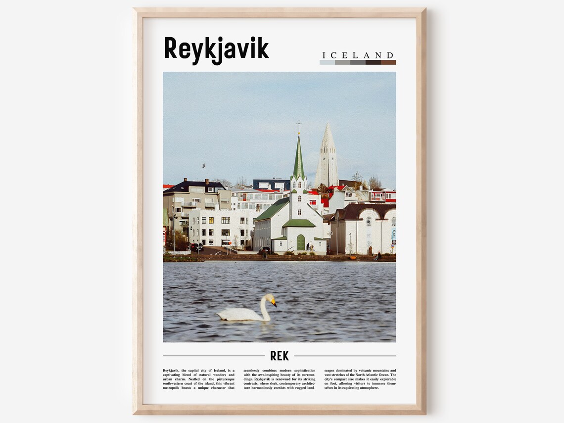 Scenic Reykjavik Iceland Swan Harbor City Minimalist Travel Poster