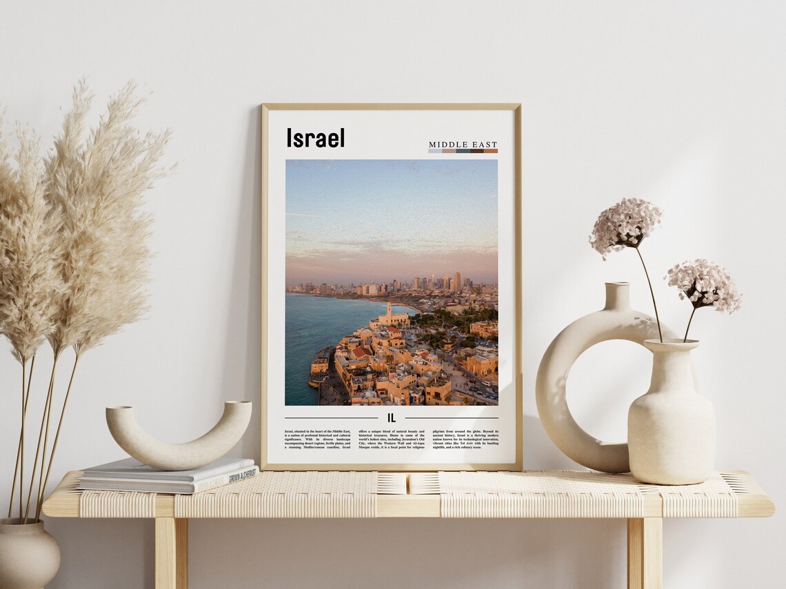 Israel Aerial Coastal City Skyline Sunset Middle East Travel Poster - Image 3