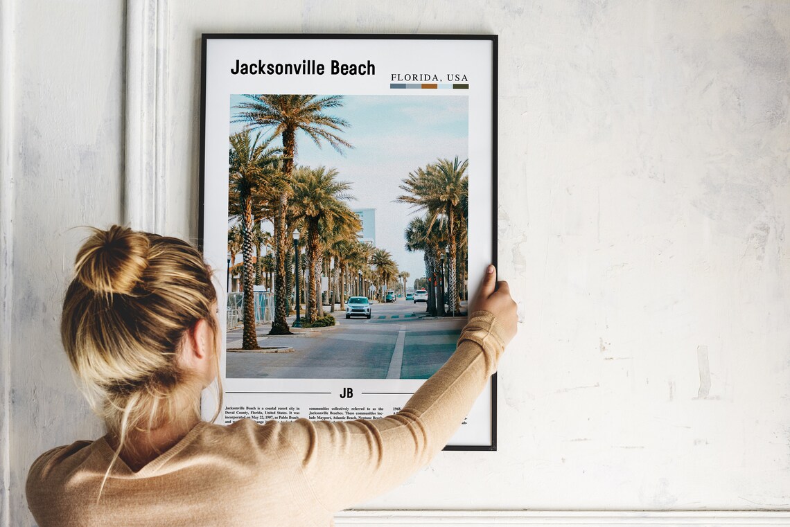 Jacksonville Beach Florida Palm Street Minimal Photo Travel Poster - Image 2