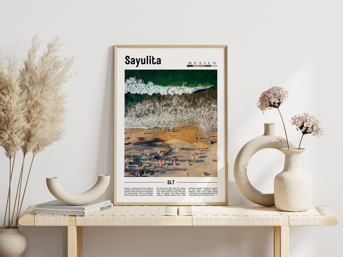 Sayulita Mexico Aerial Beach Waves Umbrellas Poster SLT Surf Art - Image 3