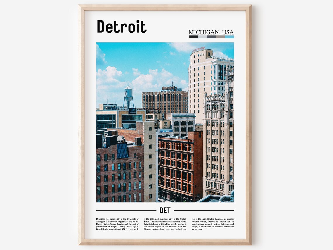 Detroit Michigan Downtown Skyline Cityscape Minimal Travel Poster