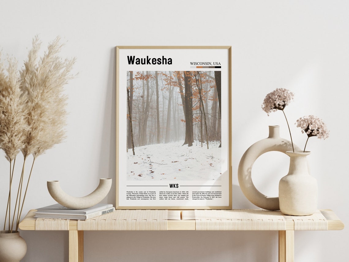 Waukesha Print Waukesha Poster Waukesha Wall Art Minimal Travel Print Minimal City Poster Travel Destination Print Oil Painting Poster - Image 3