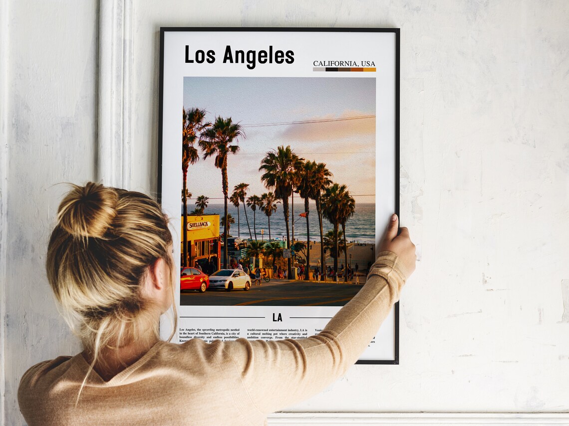 Los Angeles Sunset Beach Palm Trees Minimal Travel Photo Poster - Image 2