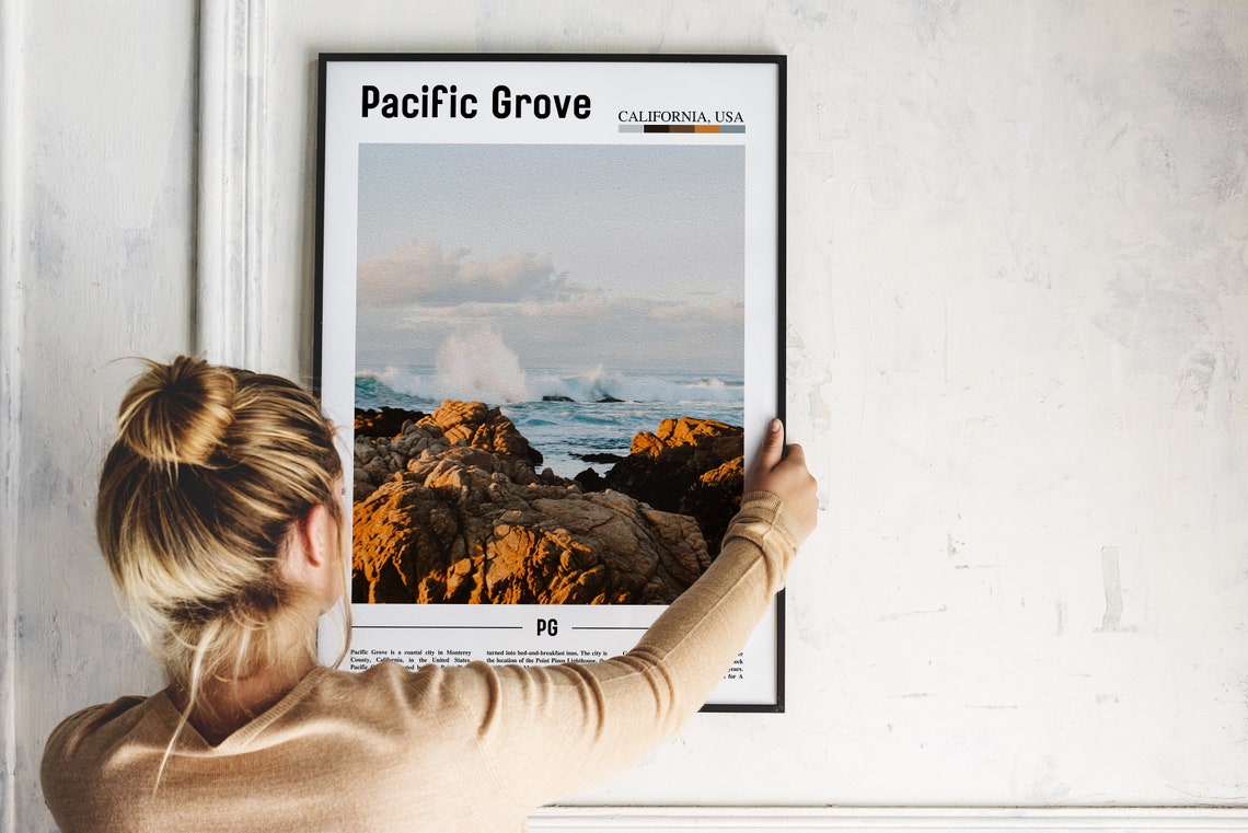 Pacific Grove California Rocky Coast Waves Travel Photo Poster - Image 2