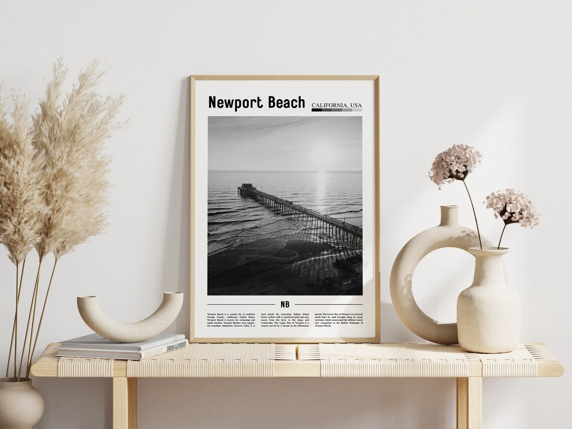 Newport Beach Poster Black And White Newport Beach Print Black And White Newport Beach Wall Art Minimal Travel Print Travel Poster - Image 3