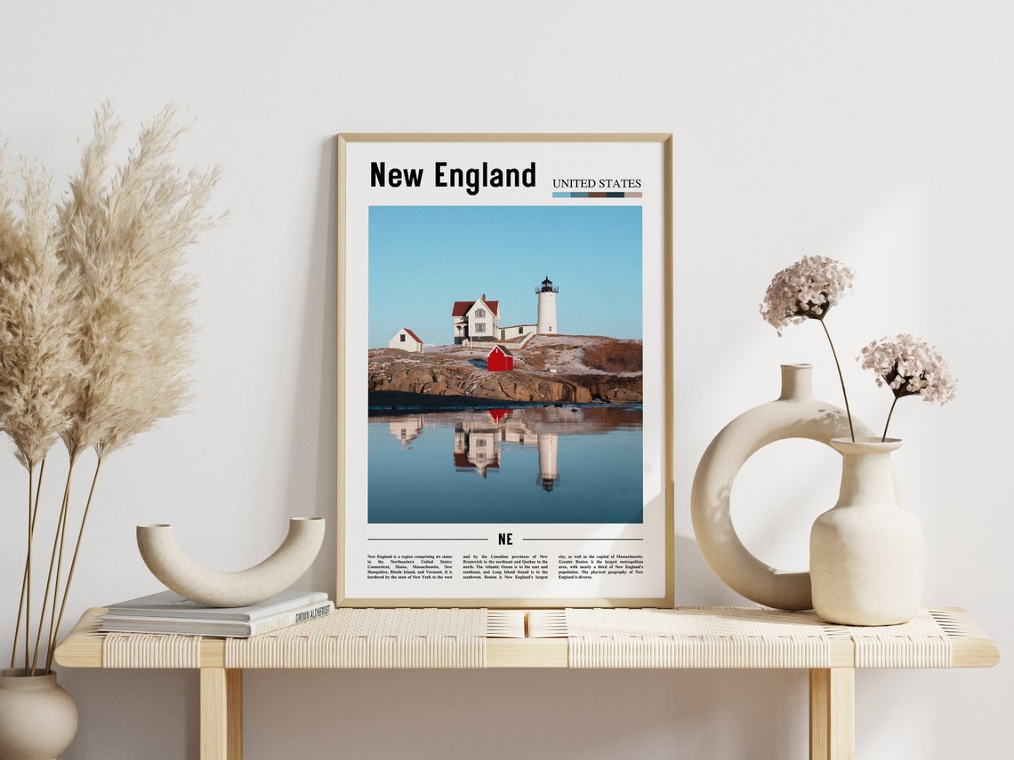 New England Print New England Poster New England Wall Art Minimal Travel Print Minimal City Poster Travel Destination Oil Painting Poster - Image 3