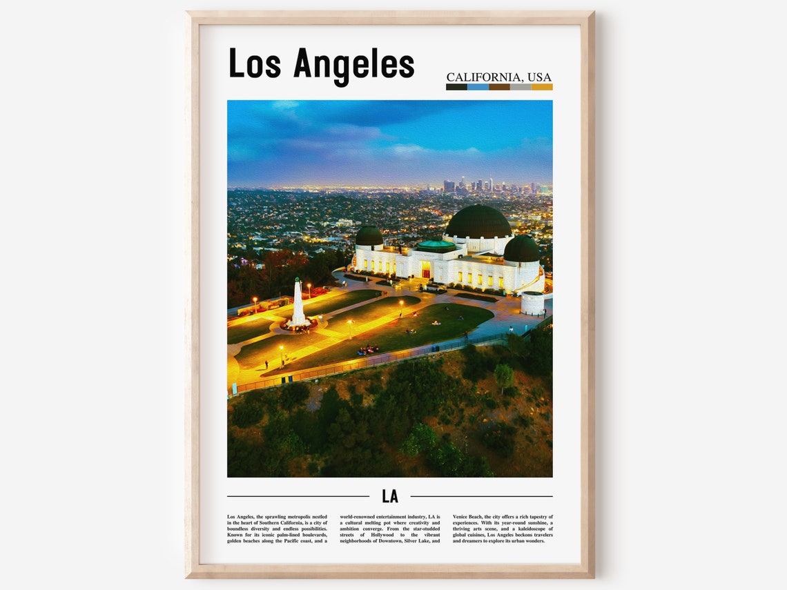 Los Angeles Griffith Observatory Night City Lights Travel Art Poster