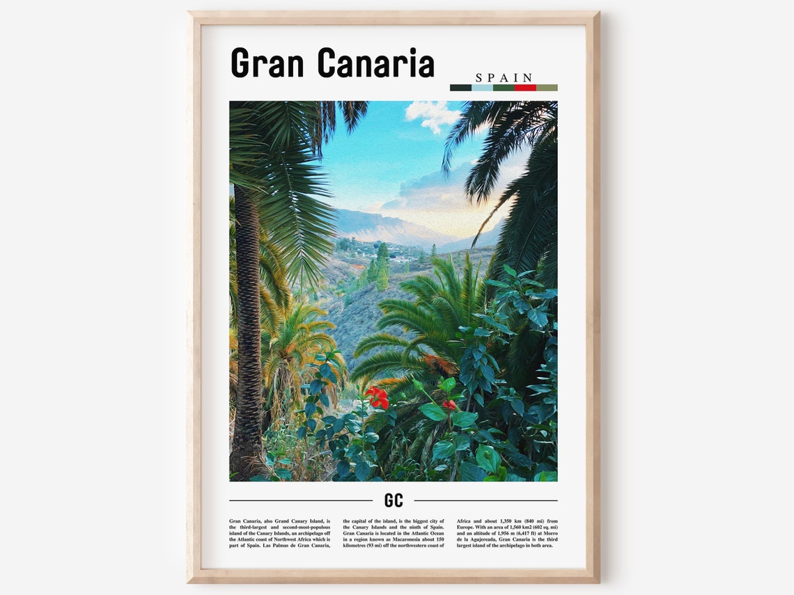 Gran Canaria Spain Tropical Palm Valley Lush Photo Travel Poster