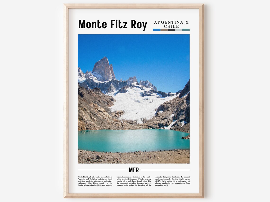 Monte Fitz Roy Patagonia Snow Peak Turquoise Lake Travel Poster Art
