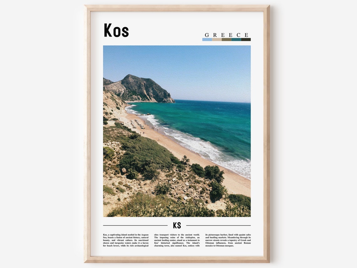 Kos Greece Island Aegean Beach Turquoise Bay Minimal Travel Poster