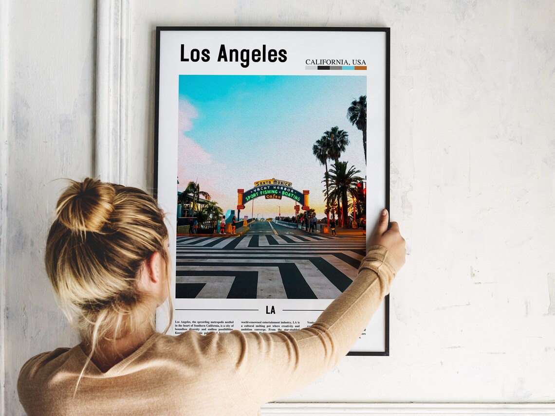 Los Angeles Santa Monica Pier Sign Beach Scene Travel Poster - Image 2