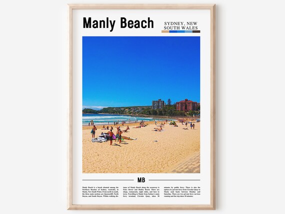 Manly Beach Sydney Australia Travel Poster Golden Sand Surf Photo Beach View