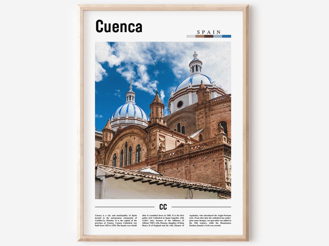 Cuenca Spain Cathedral Blue Domes Historic Cityscape Travel Poster