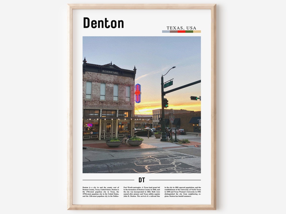 Denton Print Denton Poster Denton Wall Art Minimal Travel Print Minimal City Poster Travel Destination City Print Oil Painting Poster