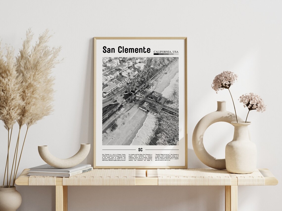 San Clemente California Black and White Aerial Beach Pier Photo Poster - Image 3