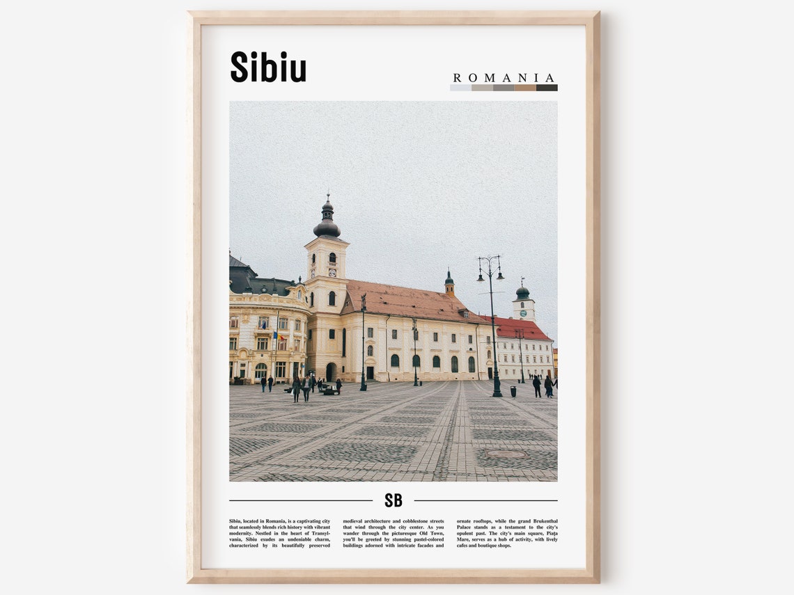 Sibiu Romania Grand Square Old Town Minimalist Travel Poster