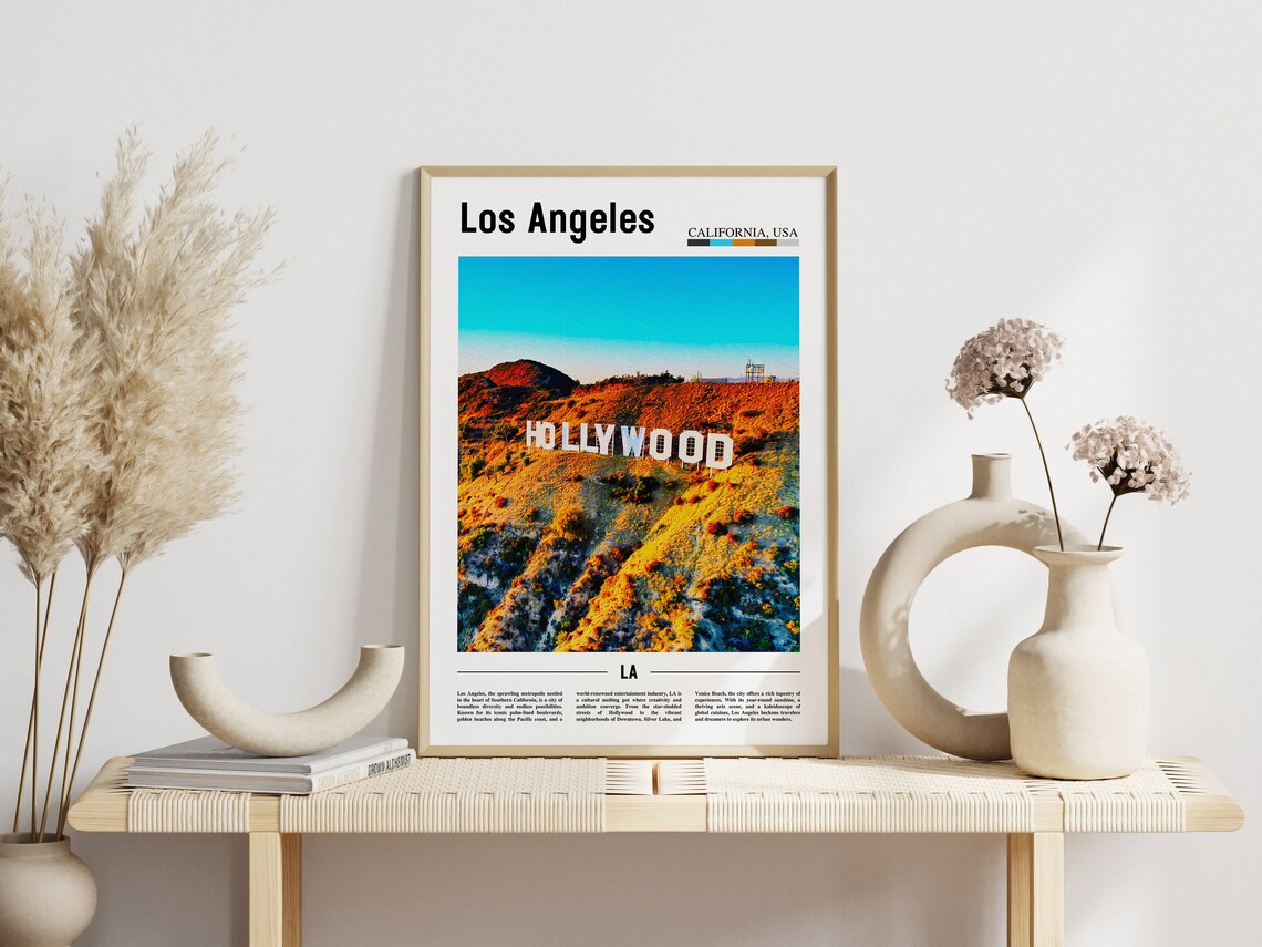 Los Angeles Hollywood Sign Sunny Aerial View California Art Poster - Image 3