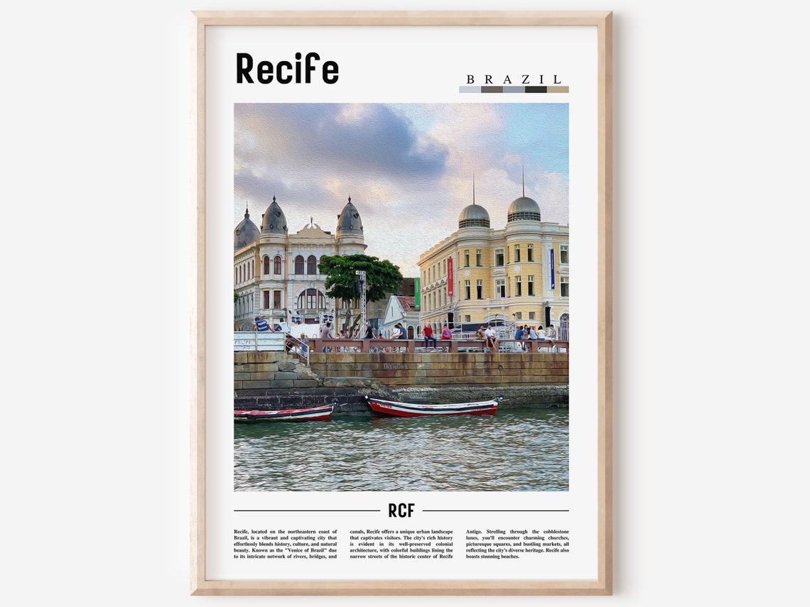 Recife Brazil Historic Waterfront Buildings Boats Travel Poster