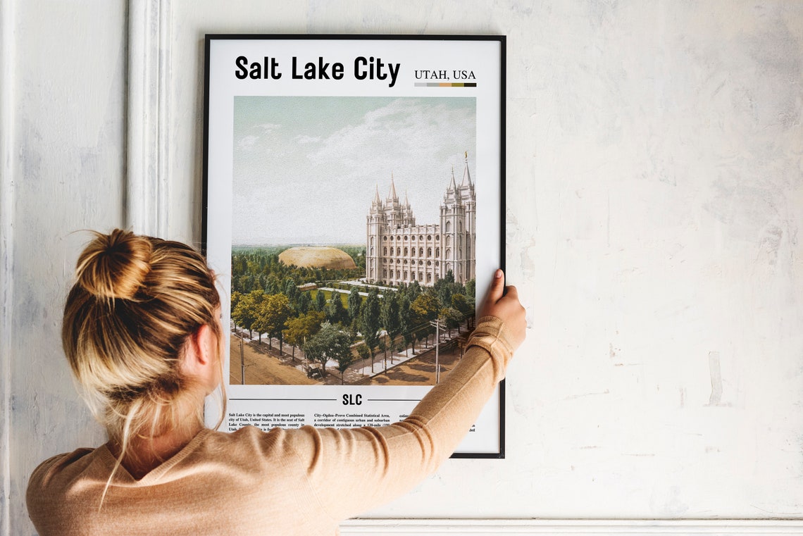 Salt Lake City Utah Temple Vintage Aerial Historic View Poster - Image 2