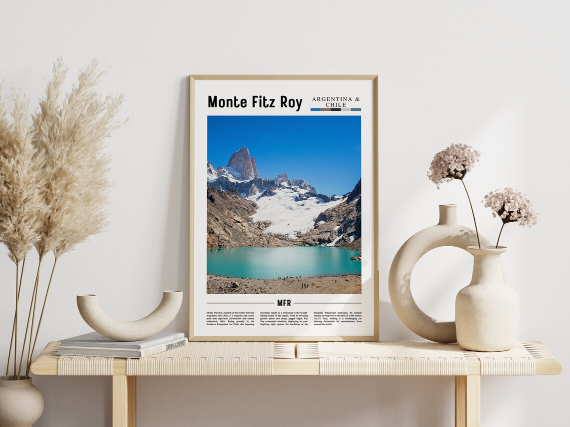 Monte Fitz Roy Patagonia Snow Peak Turquoise Lake Travel Poster Art - Image 3