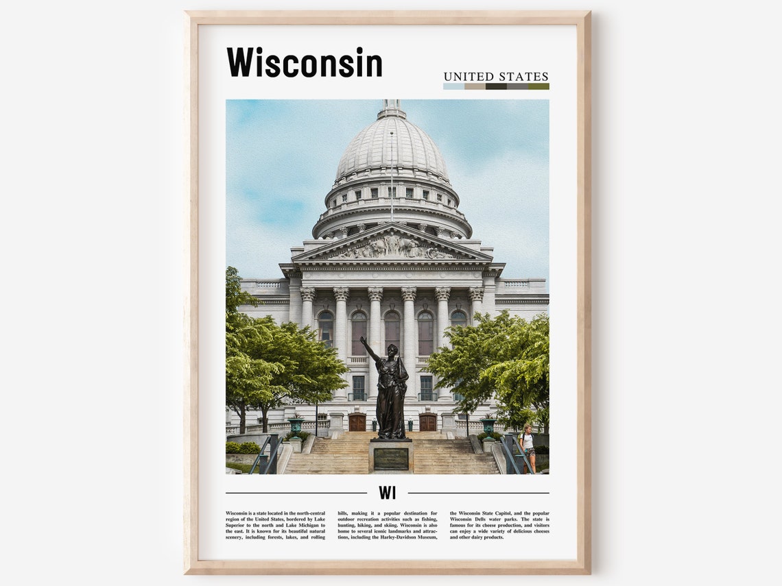Wisconsin Poster Wisconsin Print Wisconsin Wall Art United States Photo United States Poster United States Print Travel Poster