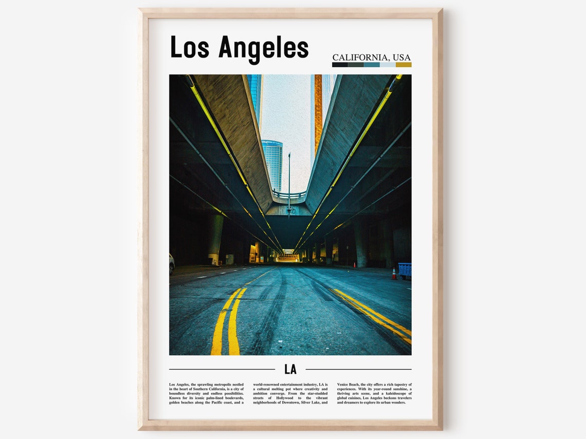 Los Angeles Downtown Freeway Underpass Urban Cityscape Travel Poster