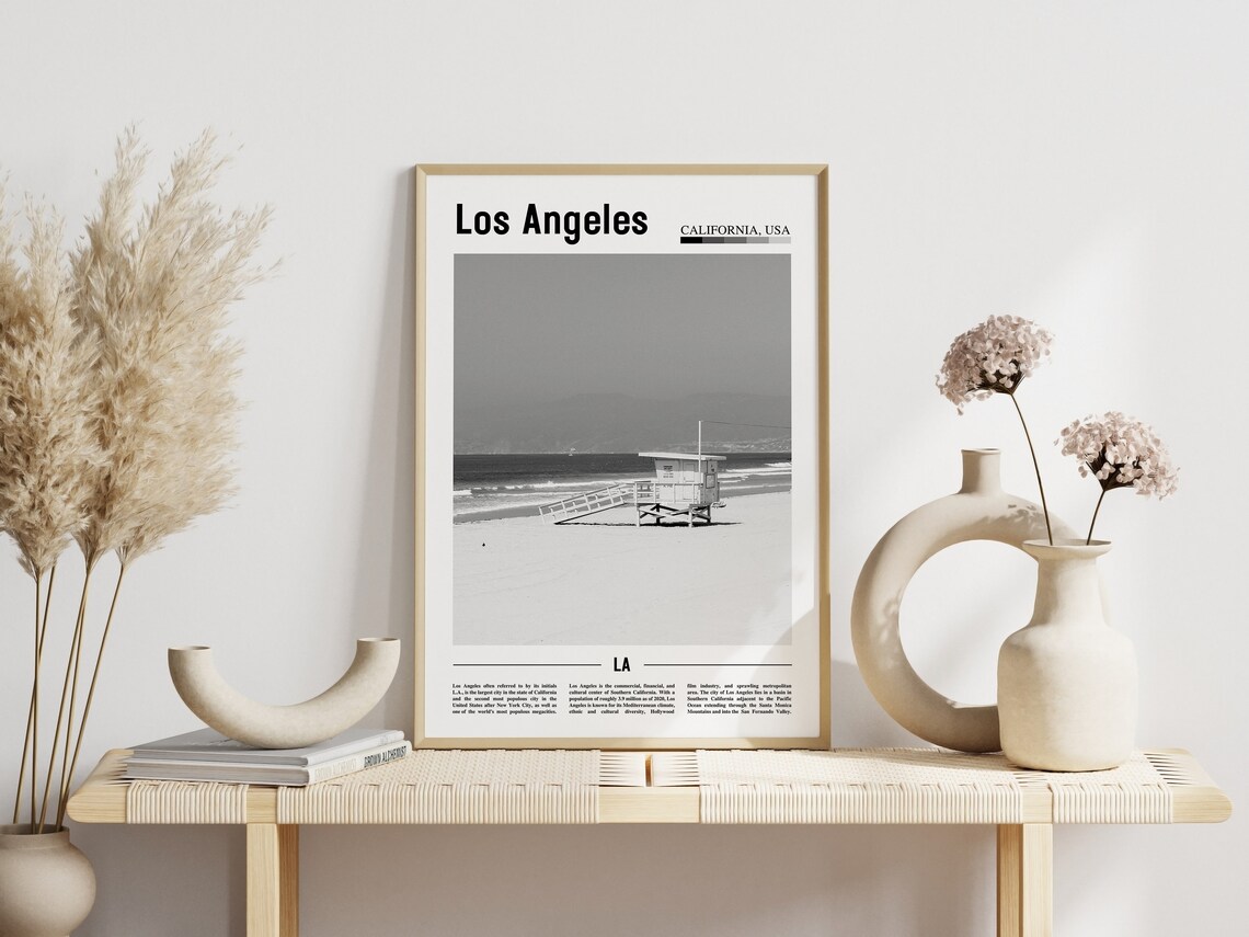 Los Angeles California Black And White Beach Lifeguard Tower Poster - Image 3