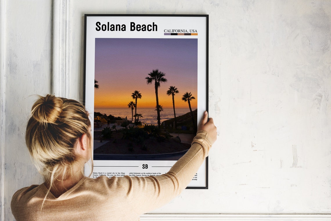 Solana Beach California Palm Silhouette Sunset Ocean View Poster - Image 2