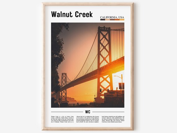 Walnut Creek Bay Bridge Golden Sunset California Travel Poster