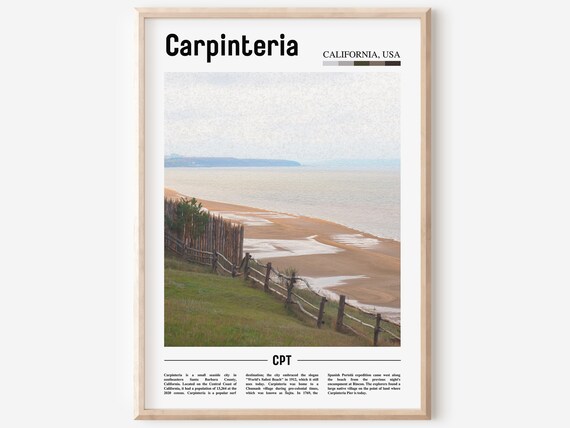 Carpinteria California Beach and Wooden Fence Seaside Travel Poster