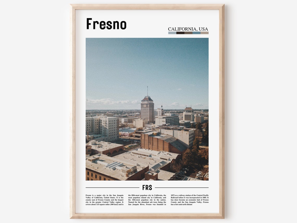 Fresno Print Fresno Poster Fresno Wall Art Minimal Travel Print Minimal City Poster Travel Destination City Print Oil Painting Poster