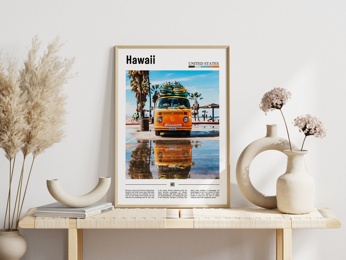 Hawaii Orange VW Surf Van Retro Beach Palm Tree Travel Poster - Image 3