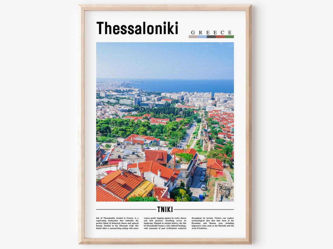 Thessaloniki Greece City Panorama Red Roofs Seafront Travel Poster