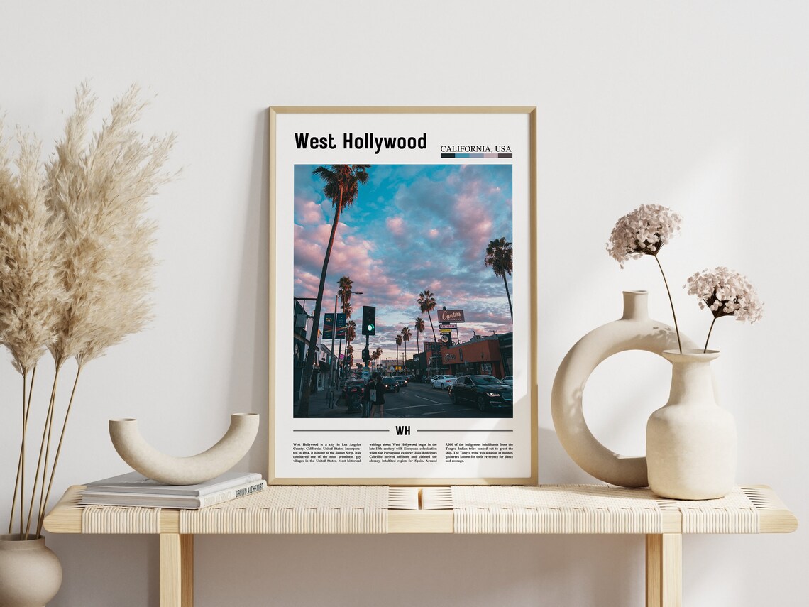 West Hollywood Print West Hollywood Poster West Hollywood Wall Art Minimal Travel Print Minimal Poster Destination Oil Painting Poster - Image 3