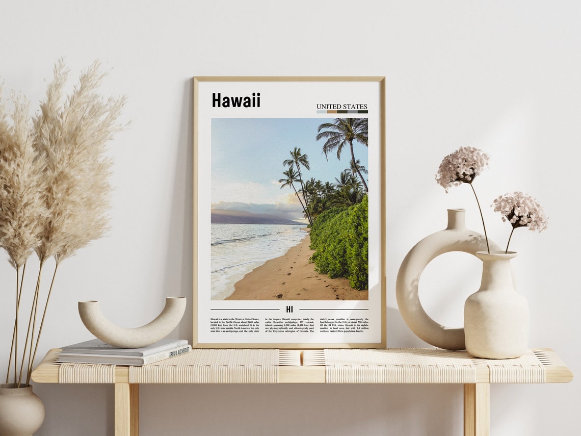 Hawaii Beach Palm Trees Golden Sand Tropical Coastline Poster - Image 3