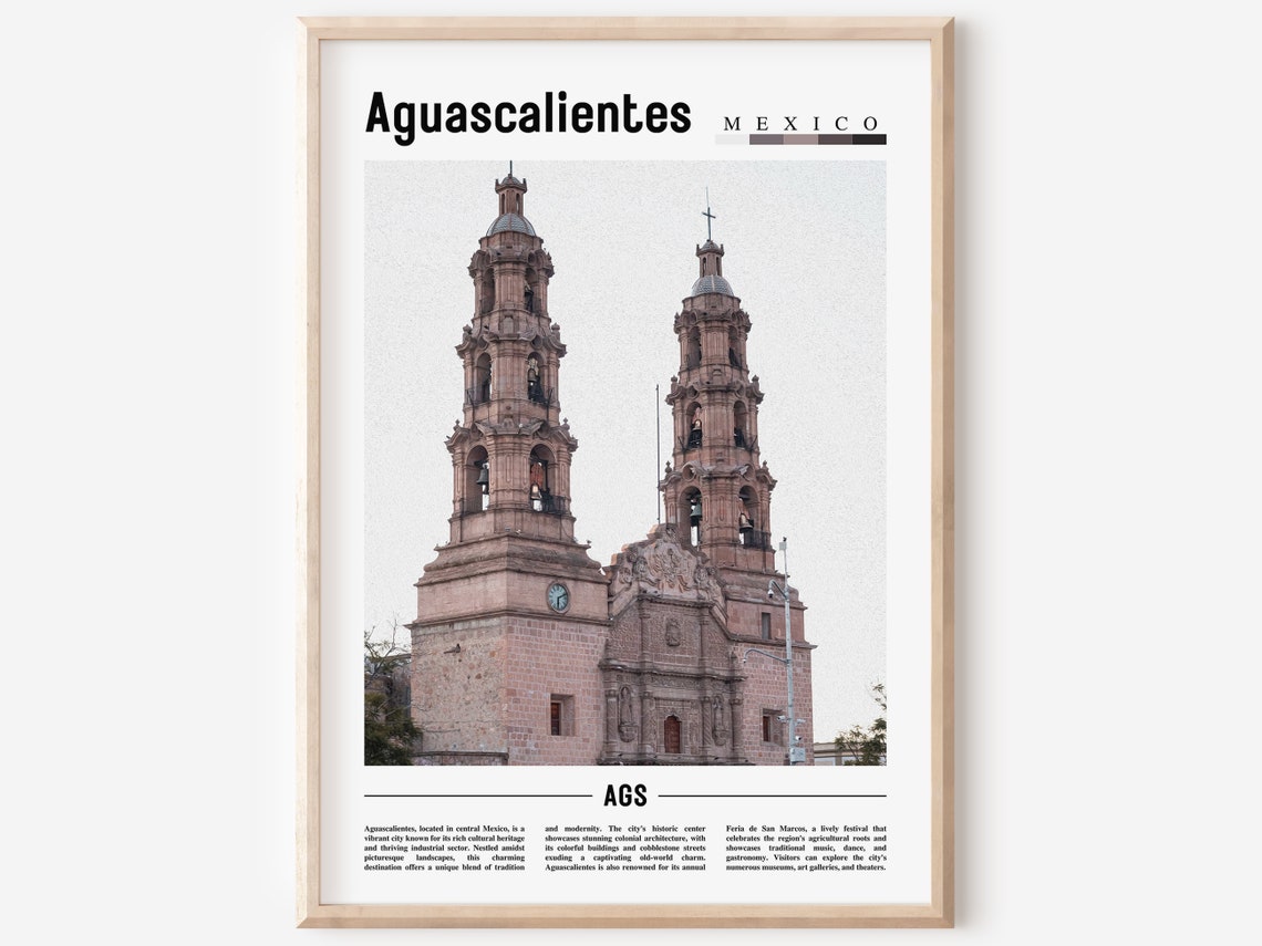 Aguascalientes Mexico Cathedral Twin Bell Towers Travel Poster