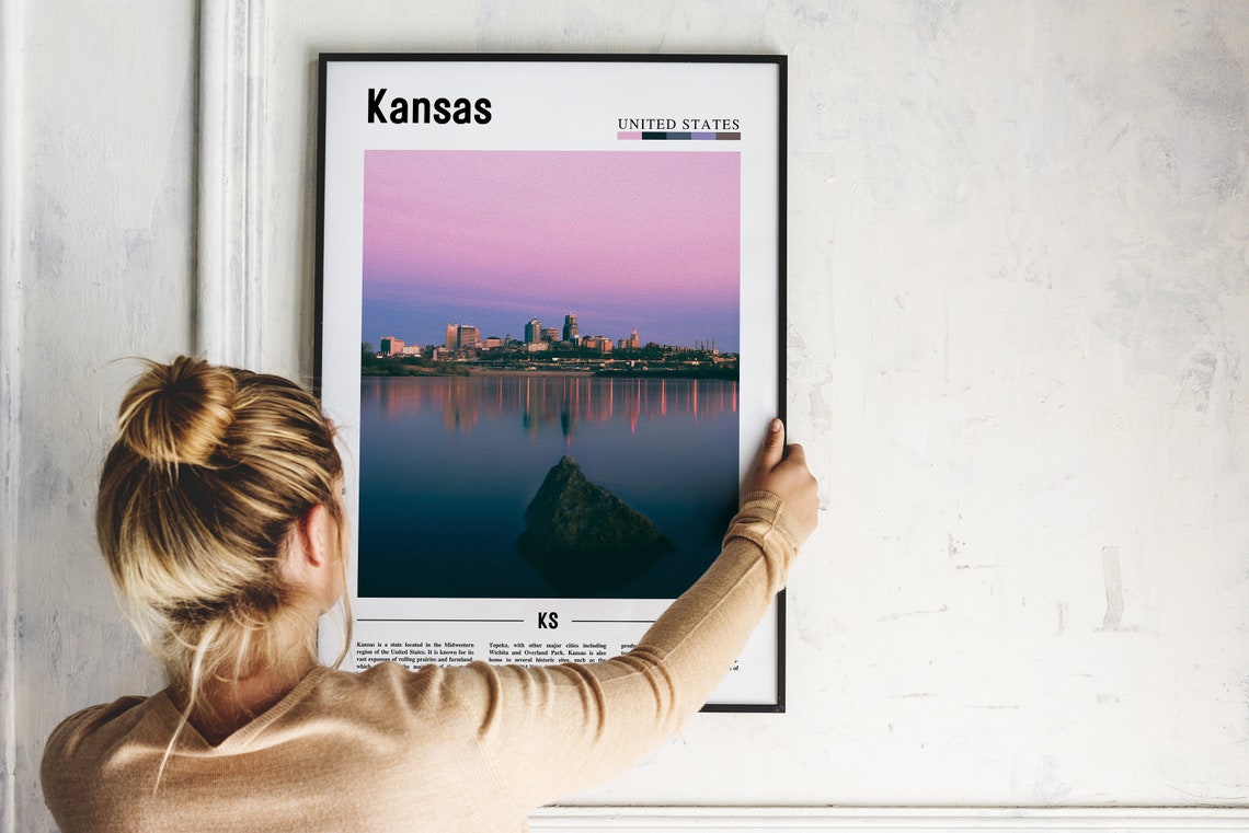 Kansas City Skyline Dusk Reflection River Pink Sunset Poster - Image 2