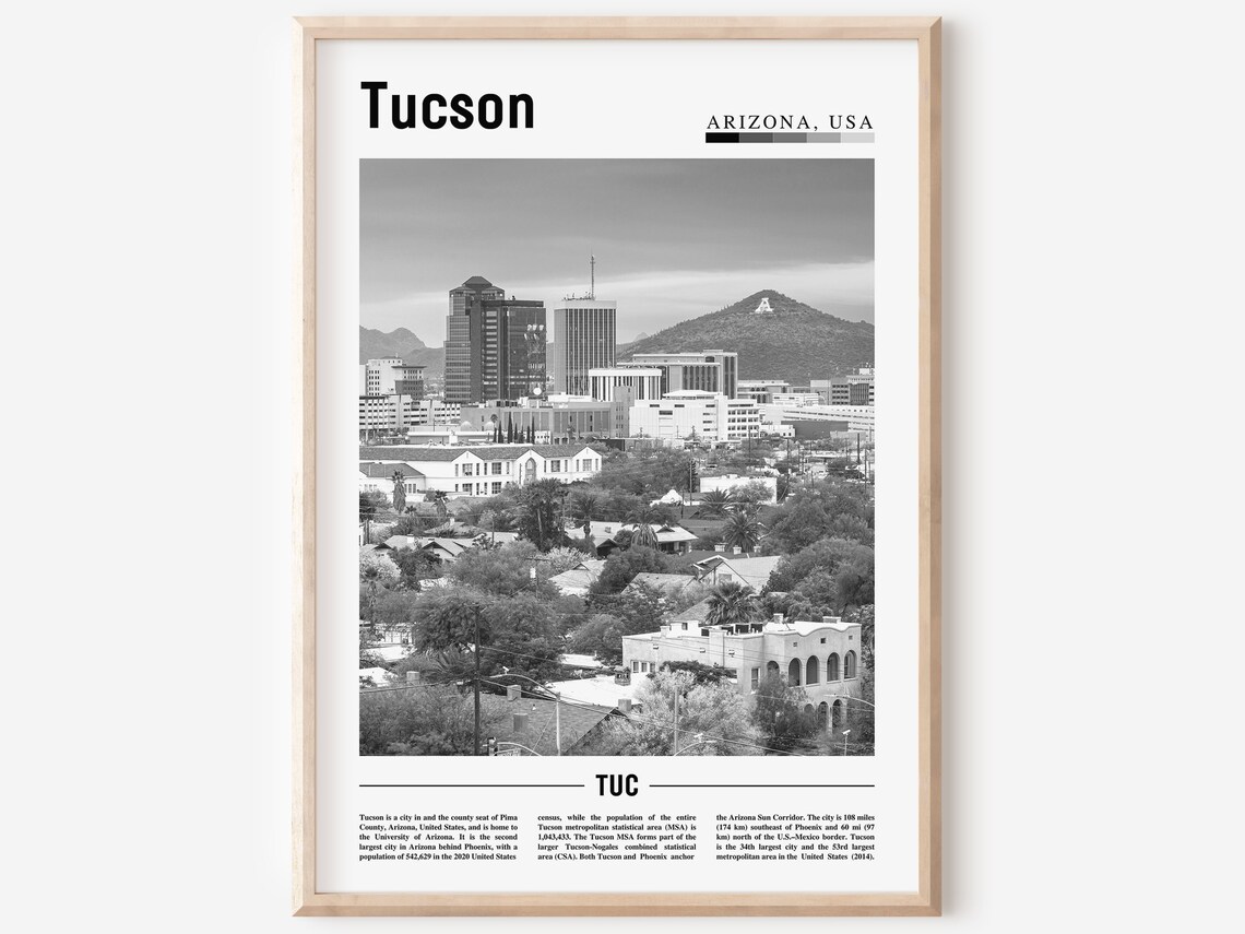 Tucson Arizona USA Black And White Desert City Skyline Travel Poster