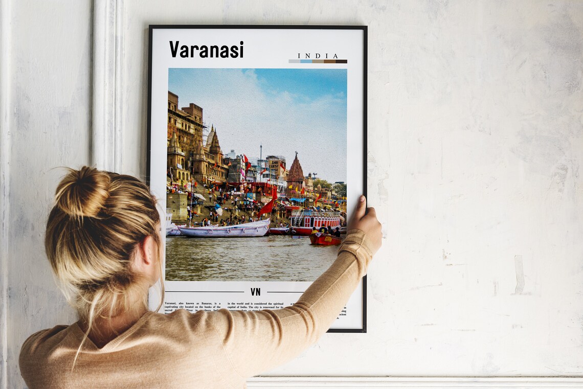 Holy Varanasi India Ganges Ghats Sacred River Boats Travel Print - Image 2